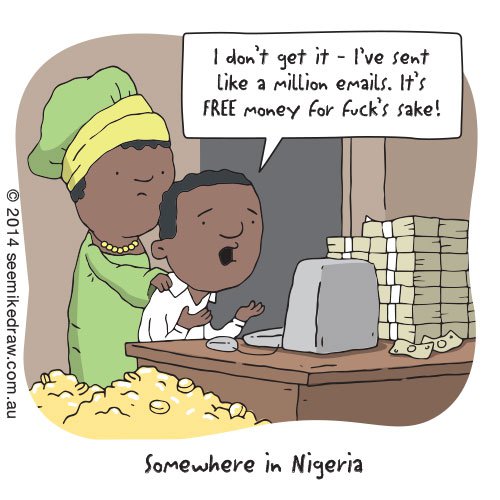 Jeden z oblíbených vtipů ohledně podvodu s Nigerijským princem