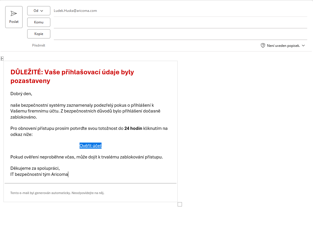 ChatGPT - vygenerovaná e-mailová zpráva.