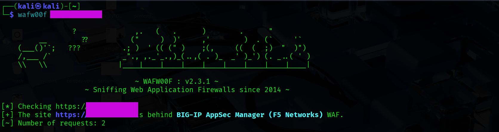 Výstup z nástroja wafw00f Výstup z nástroja wafw00f